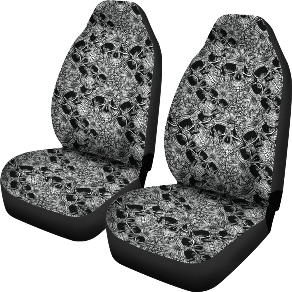 Set of 2 floral sugar skull seat covers - Day of the dead