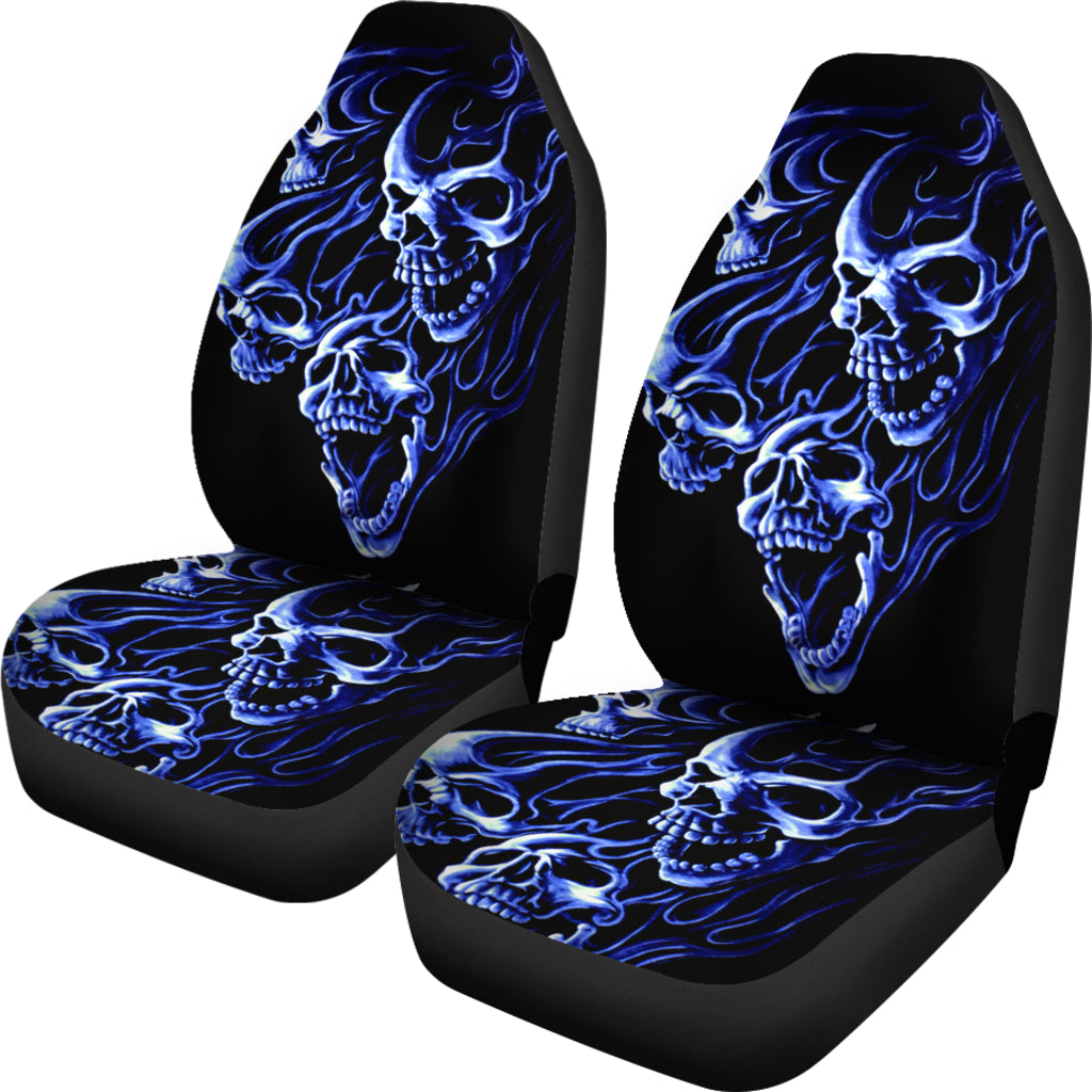 Set 2 pcs Flaming Gothic skull car seat covers