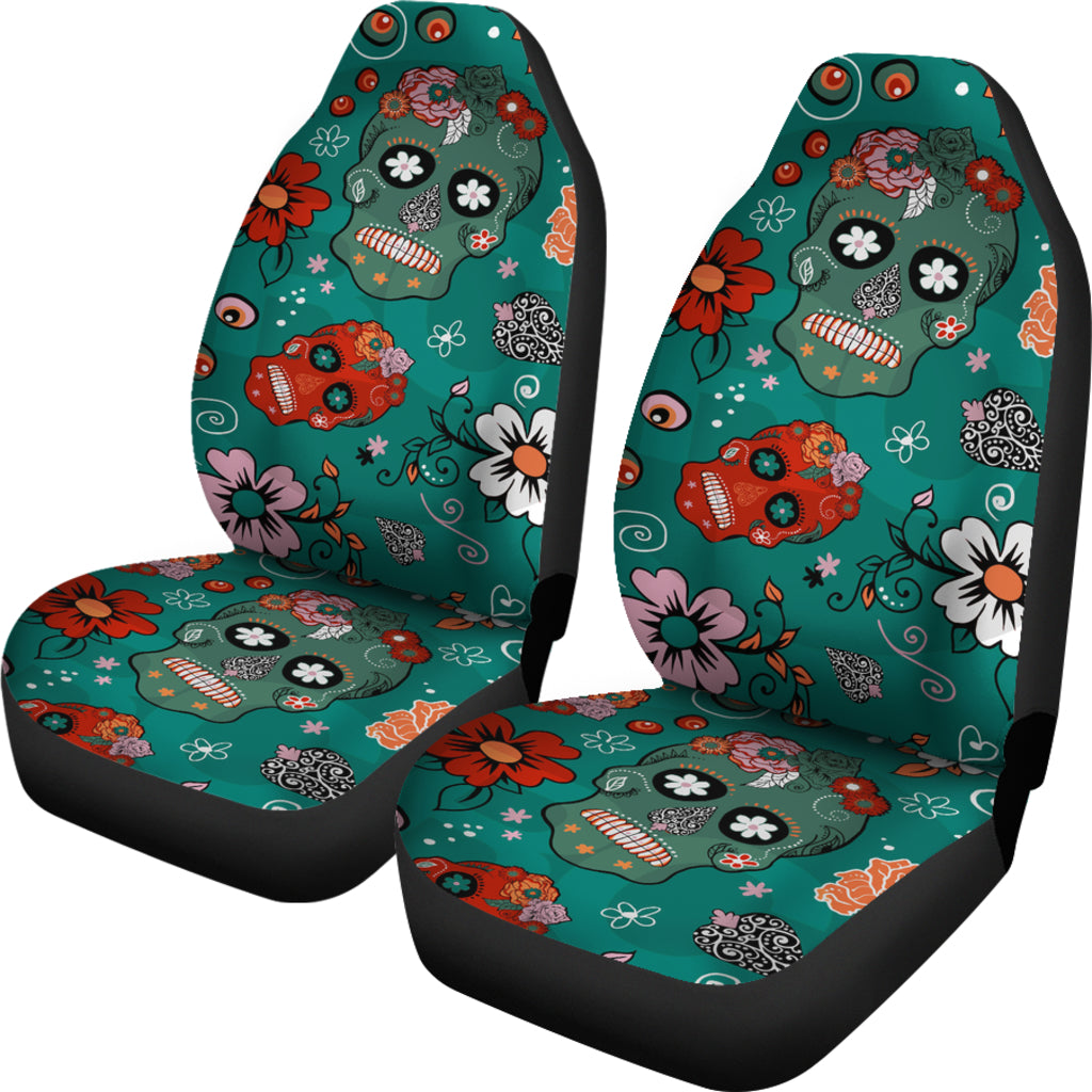 Set of 2 pcs sugar skull car seat covers