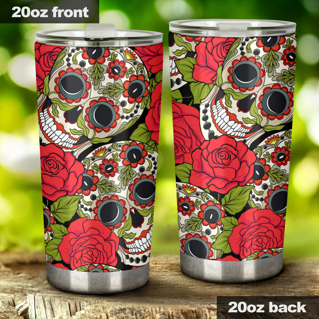 Sugar skull floral tumbler mug cup