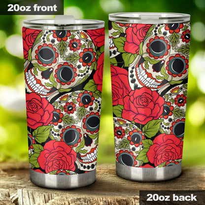 Sugar skull floral tumbler mug cup