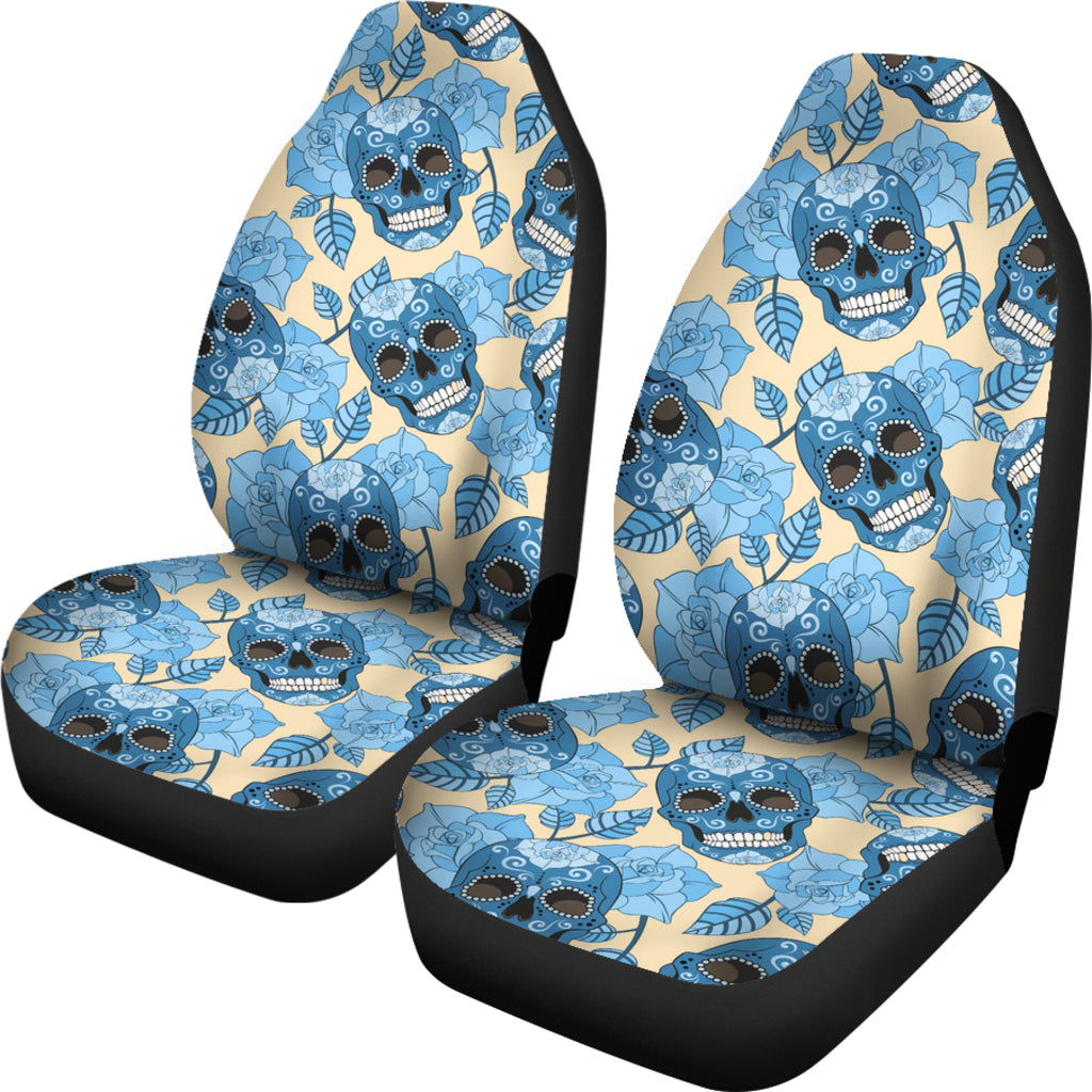 Set of 2 sugar skull car seat covers