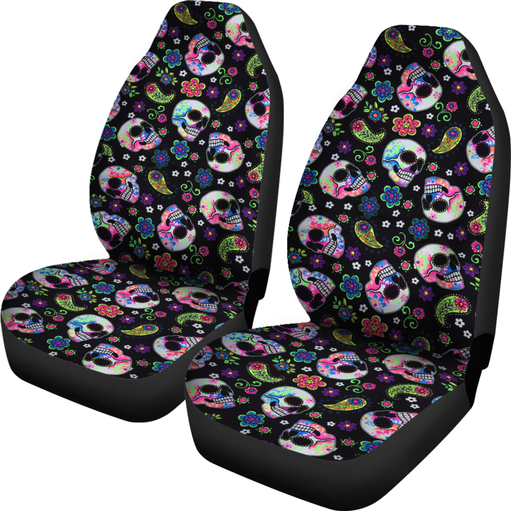 Set of 2 sugar skull car seat covers