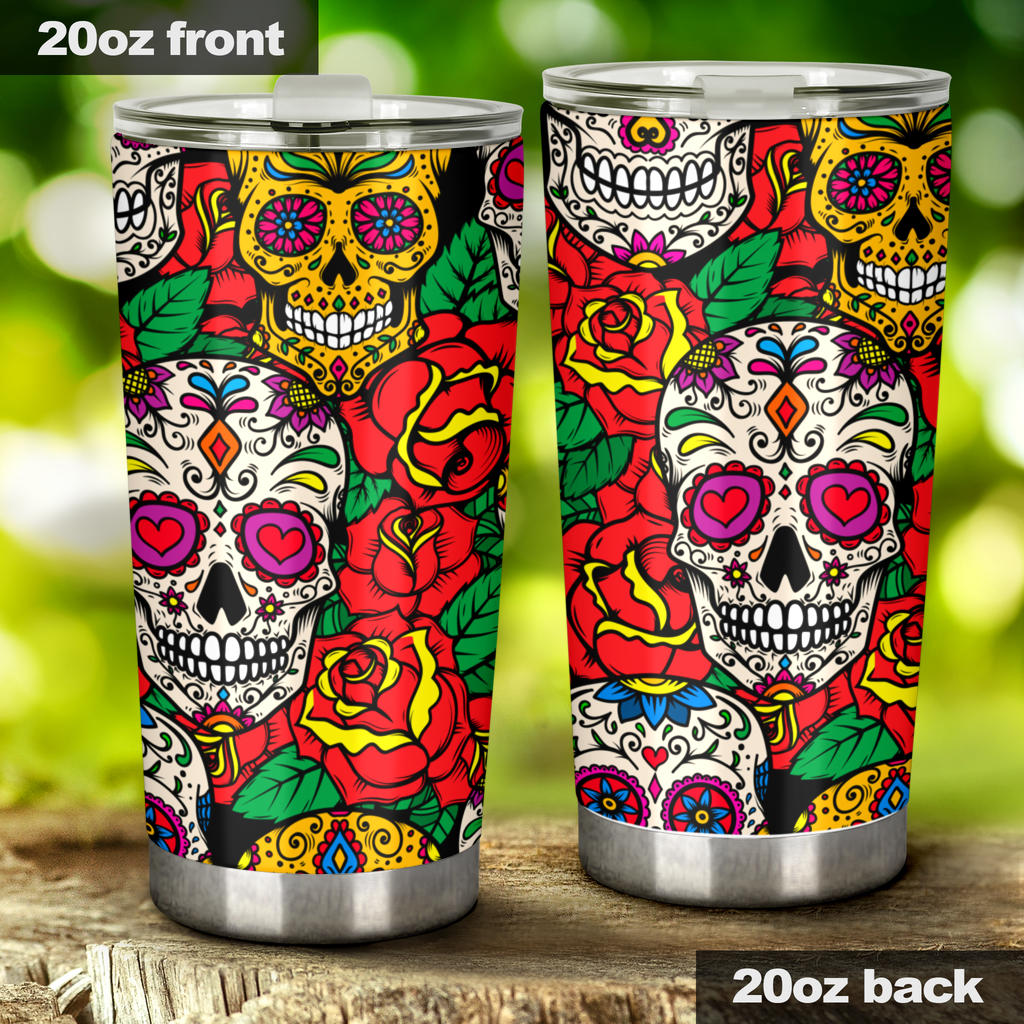 Sugar skull floral tumbler mug cup