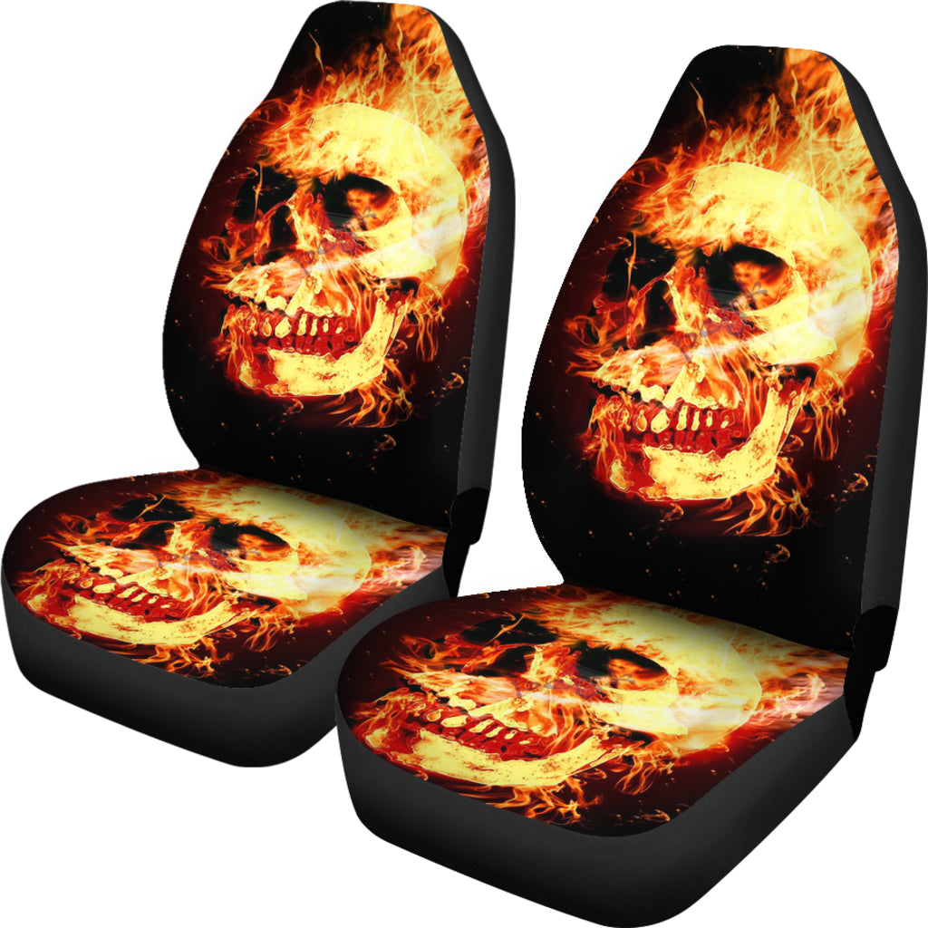 Set of 2 - Fire skulls car seat cover