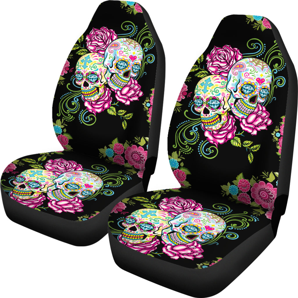 Set 2 pcs Floral sugar skull car seat covers