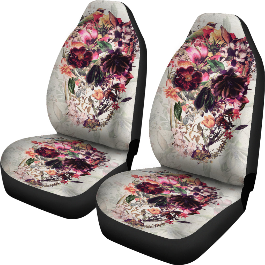 Set 2 pcs Floral sugar skull day of the dead skull car seat covers