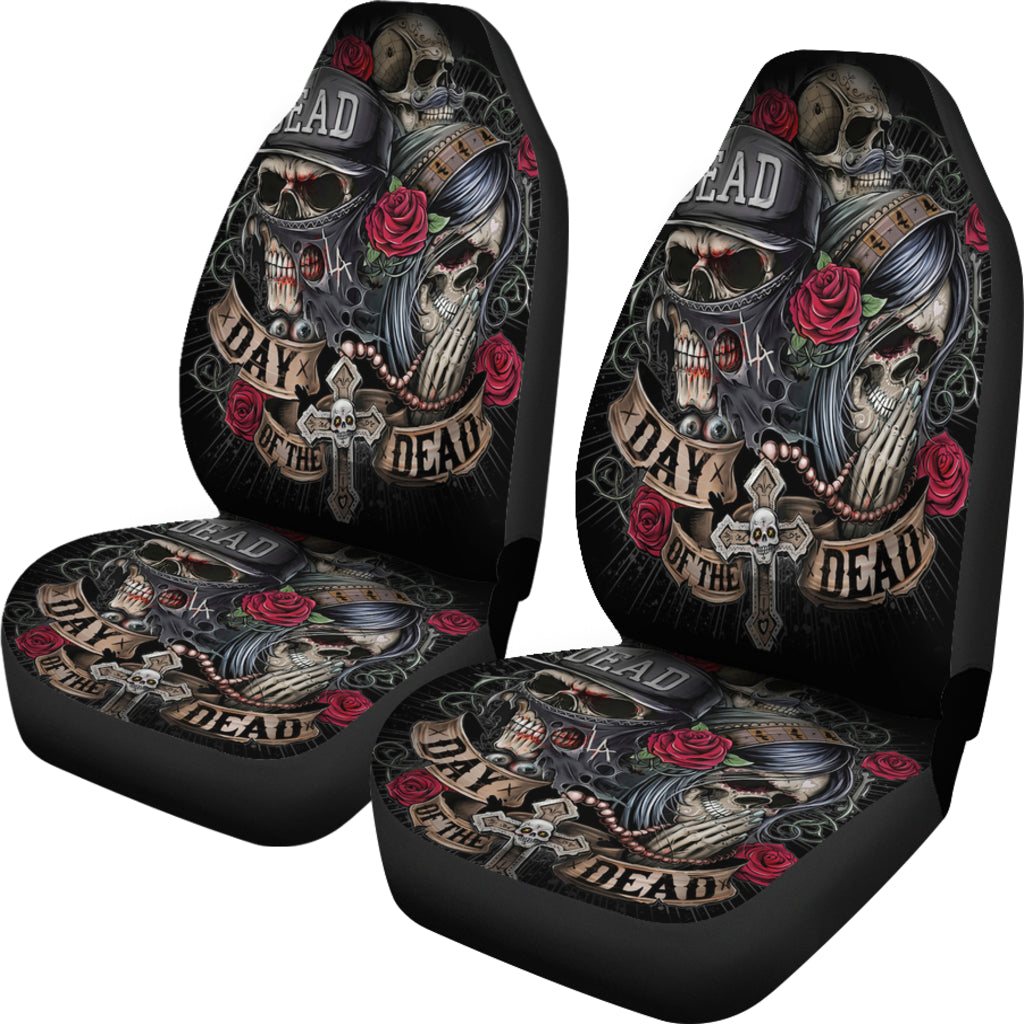 Set 2 pcs Gothic Day of the dead sugar skull car seat covers