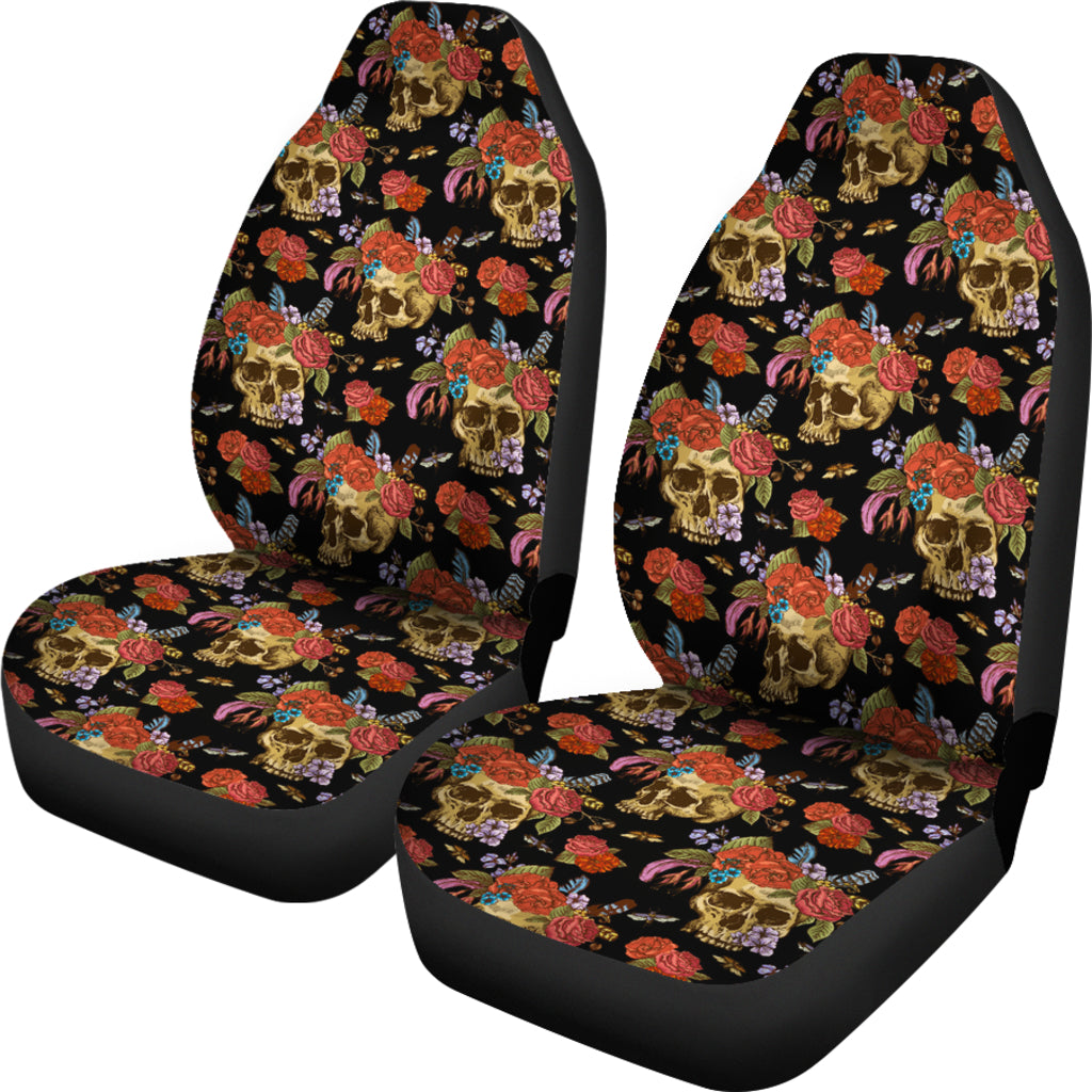 Set of 2 pcs - Skull Gothic Horror Grim reaper skull car seat covers