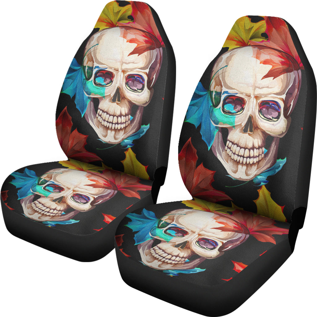 Set of 2 pcs skull floral car seat covers