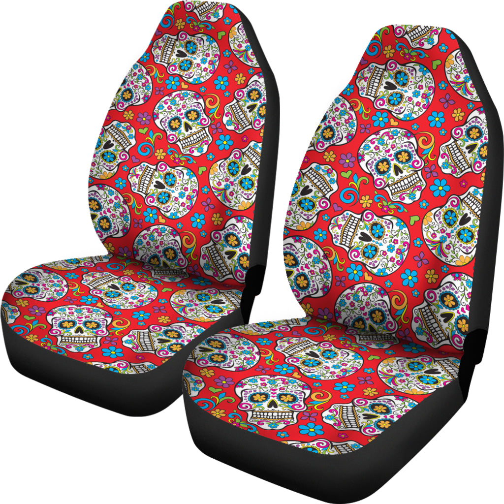 Set of 2 pcs sugar skull car seat covers