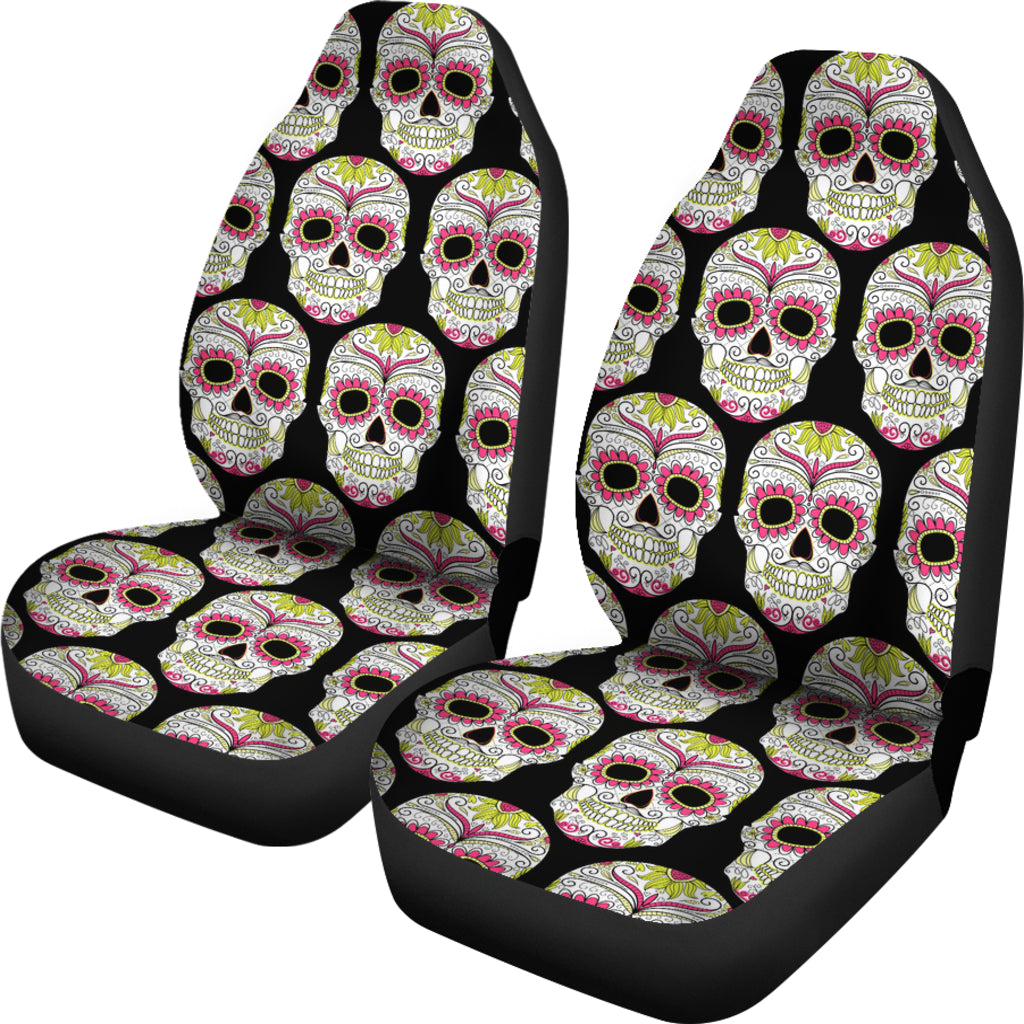 Set of 2 Pcs sugar skull car seat cover - Day of the dead seat cover