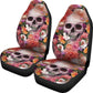 Set of 2 skull skeleton floral skull car seat covers