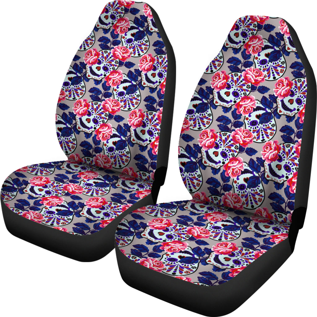 Set 2pcs sugar skull car seat covers