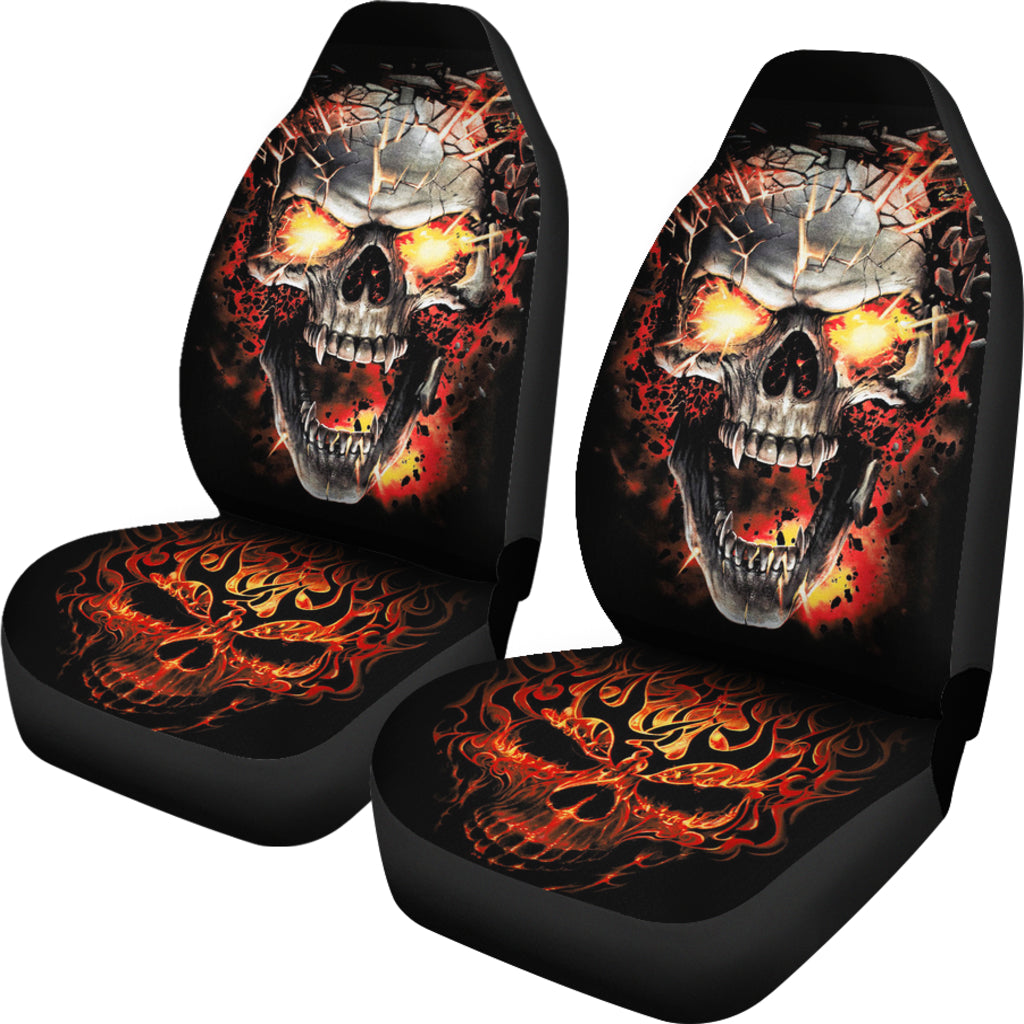 Set of 2 pcs fire skull car seat covers