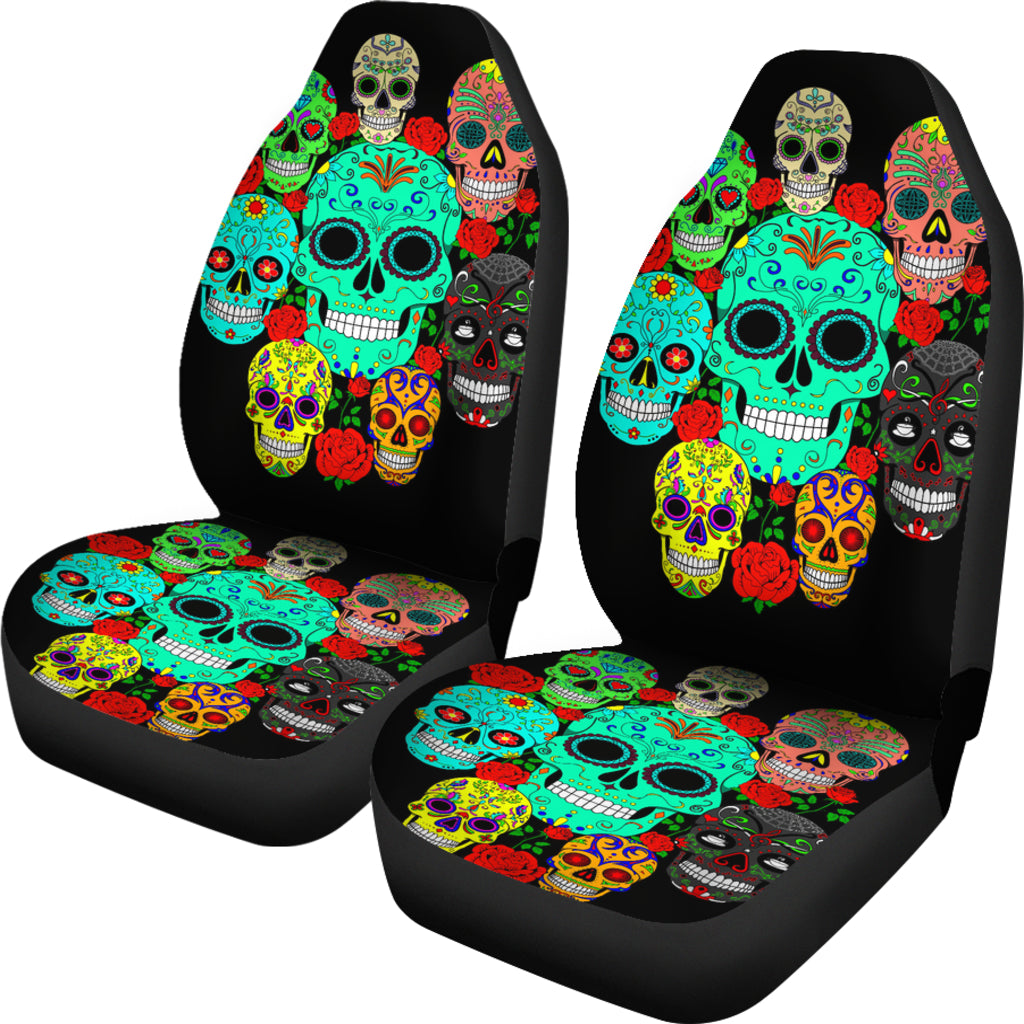 Set of 2 sugar floral skull car seat covers