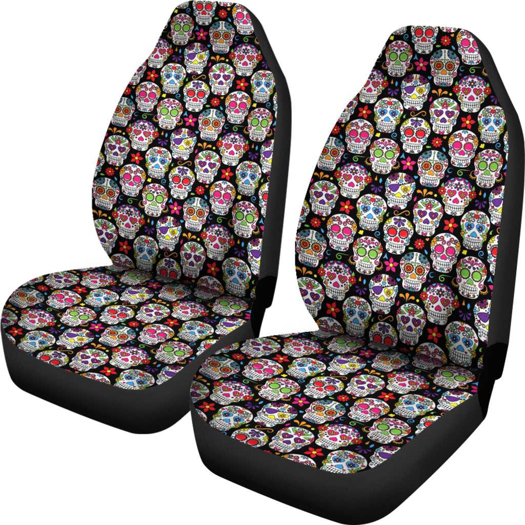 Set of 2 Pcs - Sugar Skulls - Day of the dead car seat covers