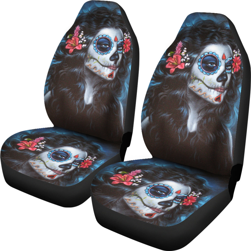 Set 2 pcs beautiful girl seat cover sugar skulls