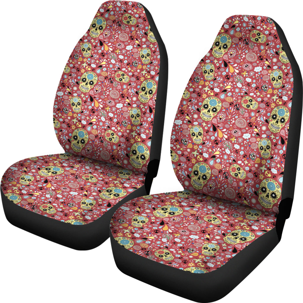 Set of 2 floral sugar skull seat covers - Day of the dead