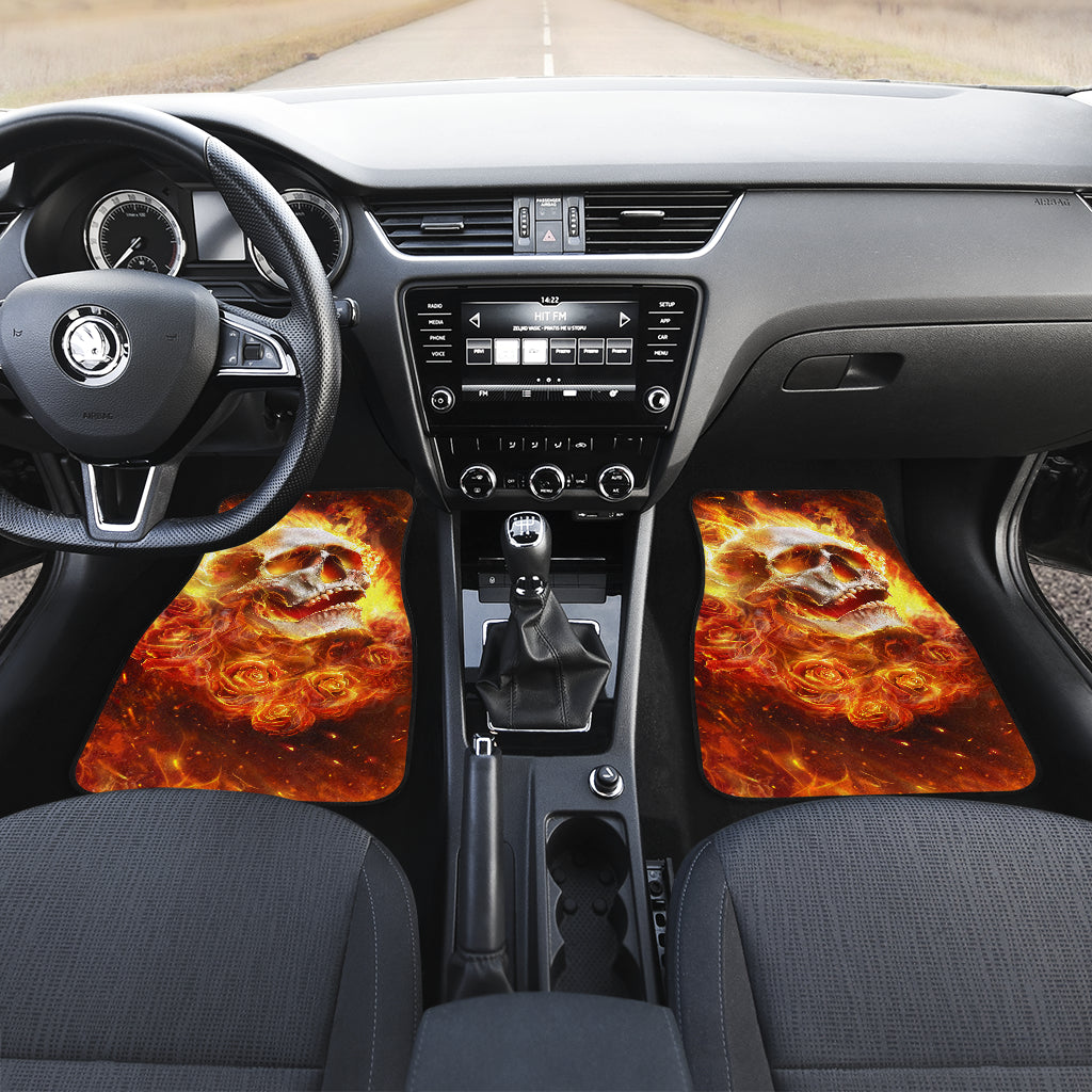 Set 4 pcs flaming skull car mats