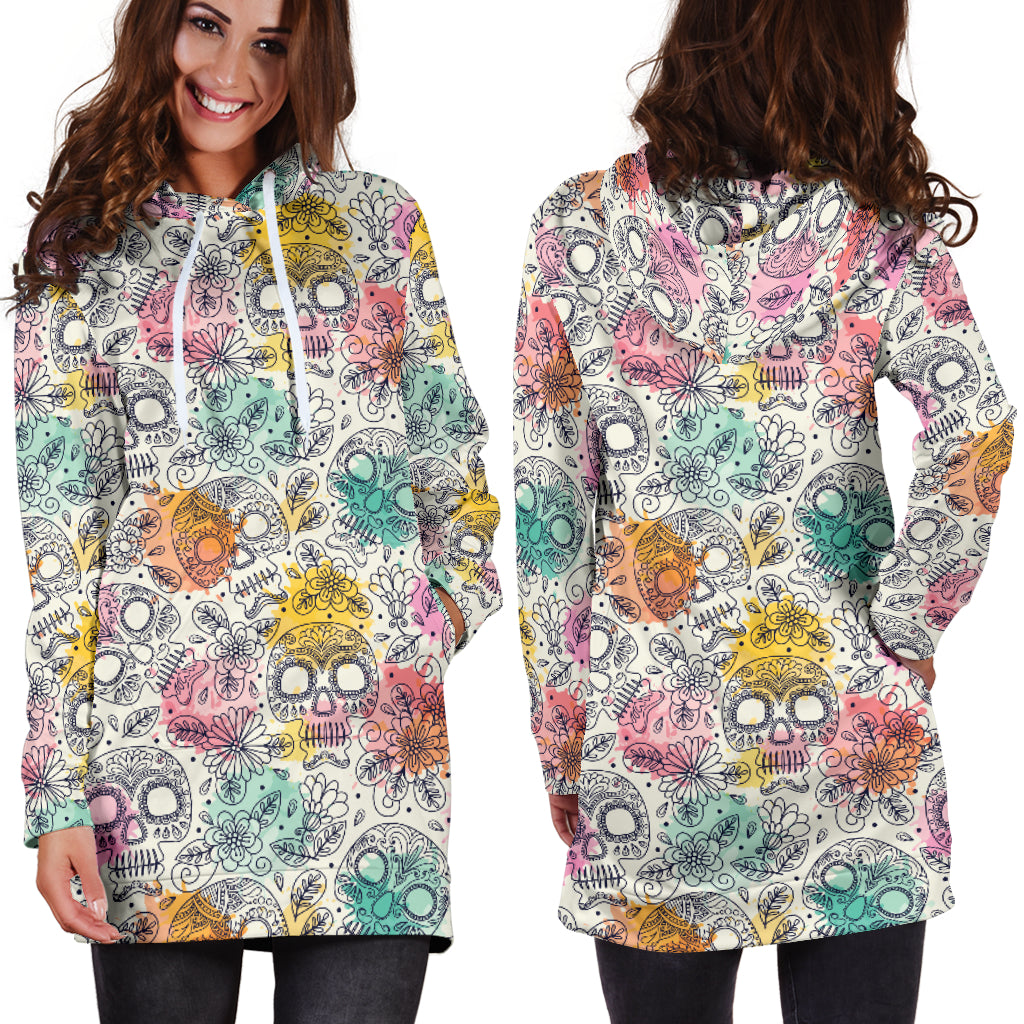 Pastel Sugar Skulls Women's Hoodie Dress