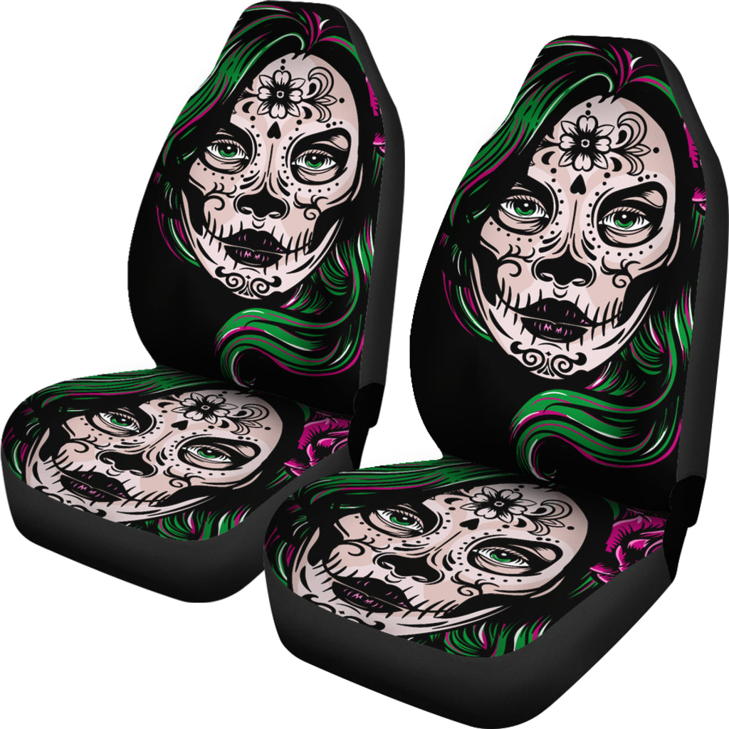 Set 2 pcs sugar skull girl car seat covers