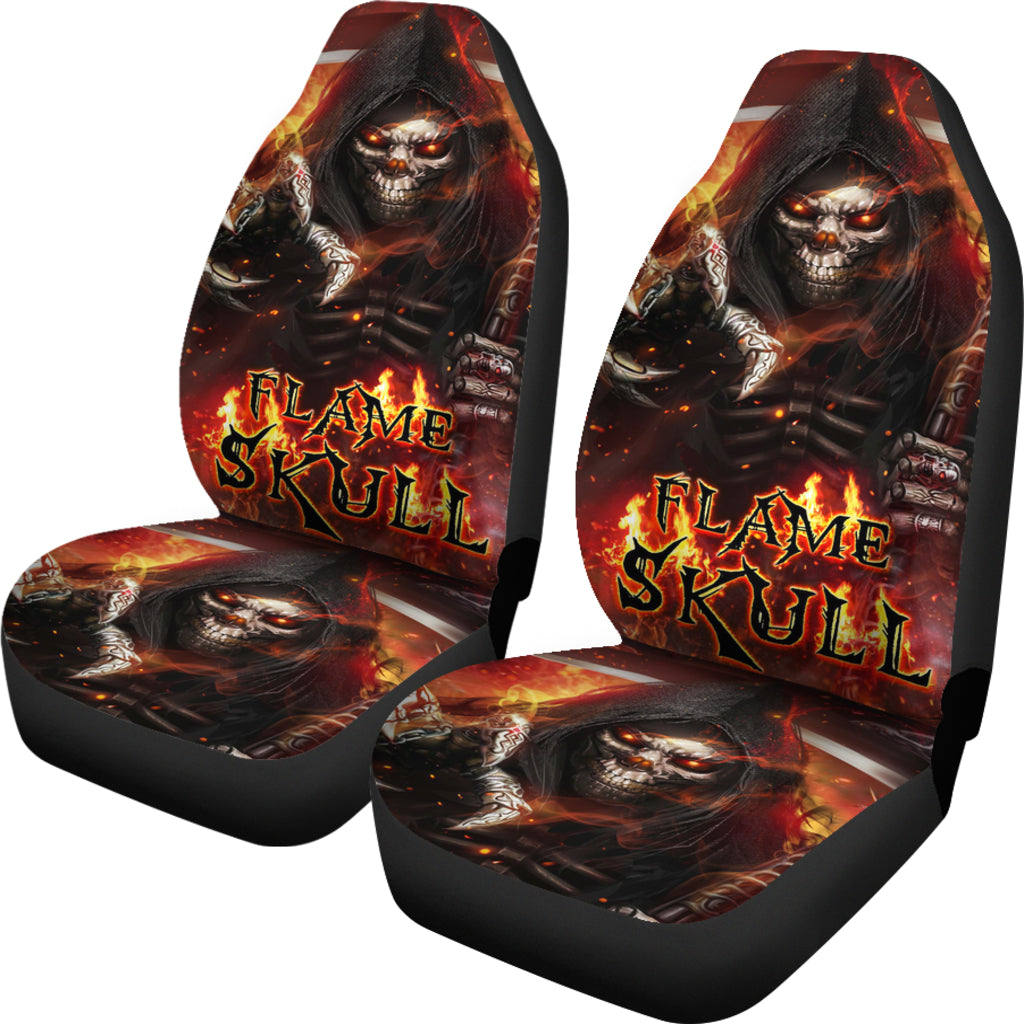 Set of 2 pcs flaming skull car seat covers