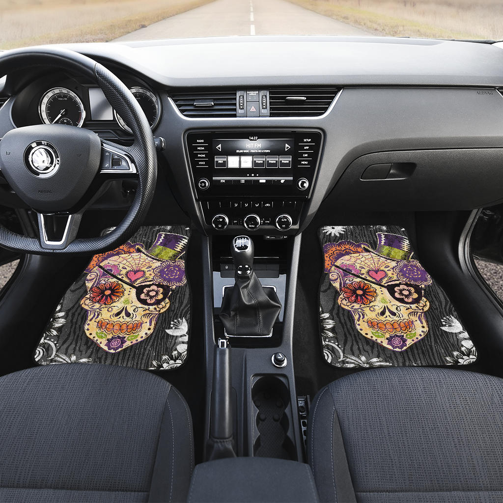 Set of 4 Halloween sugar skull car mats