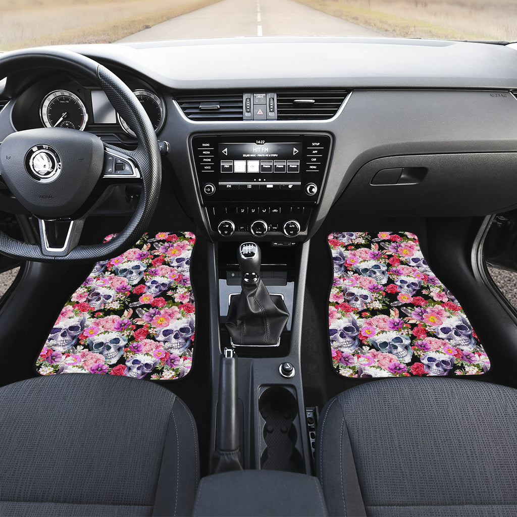 Set of 4 pcs floral skull car mats