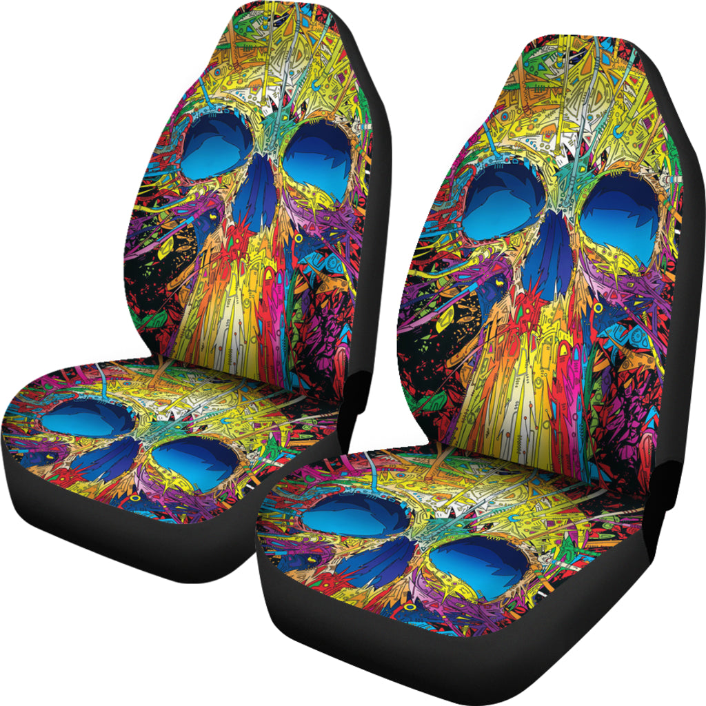 Set of 2 colorful skull car seat covers