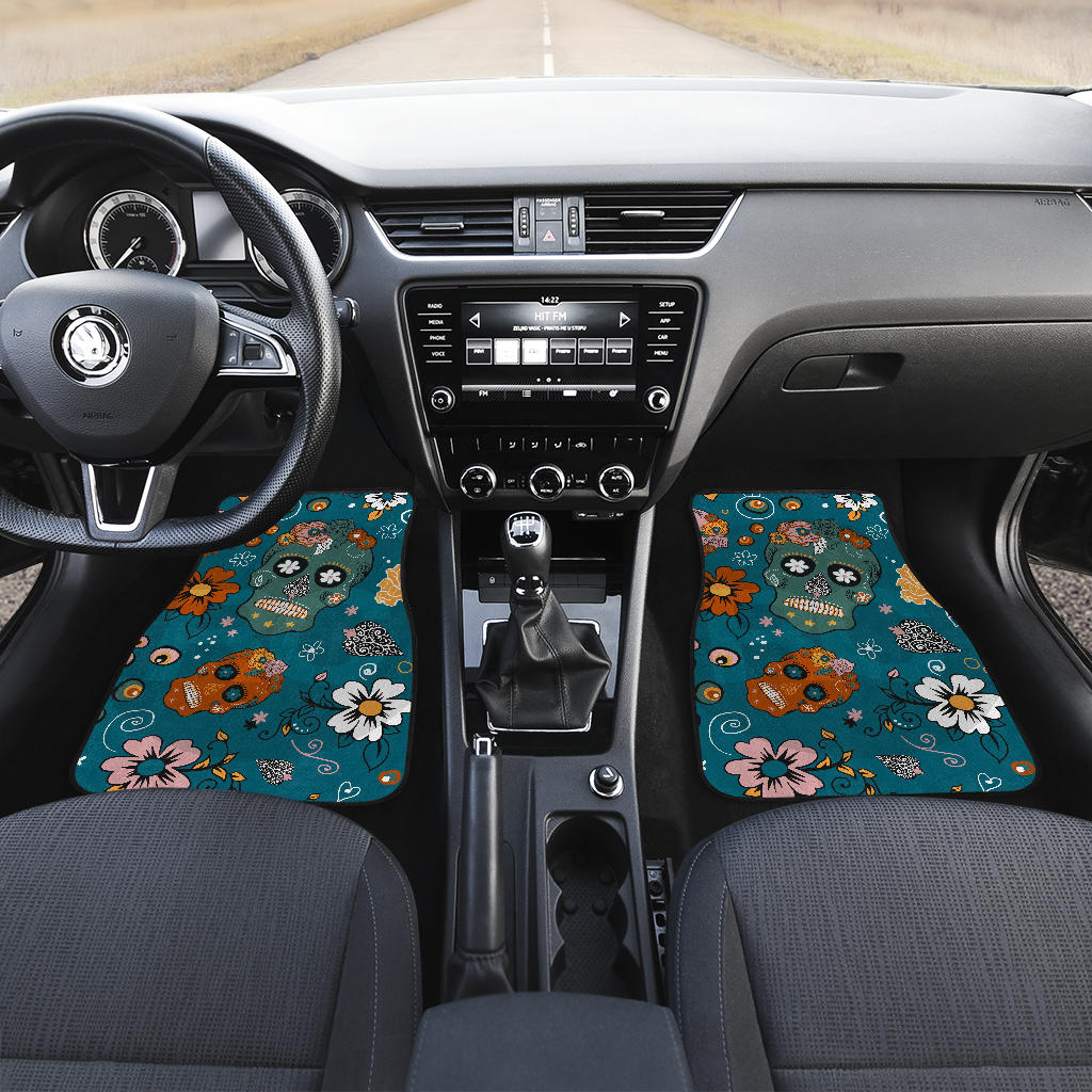 Set of 4 pcs sugar skull car mats