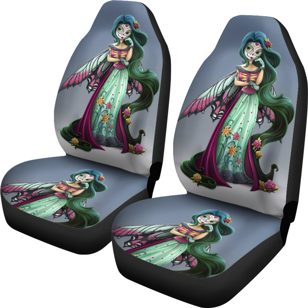 Set of 2 pcs beautiful girl sugar skull car seat covers