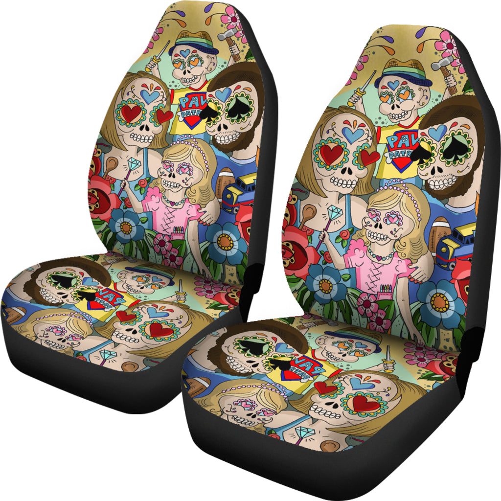 Set of 2 pcs sugar skull car seat covers