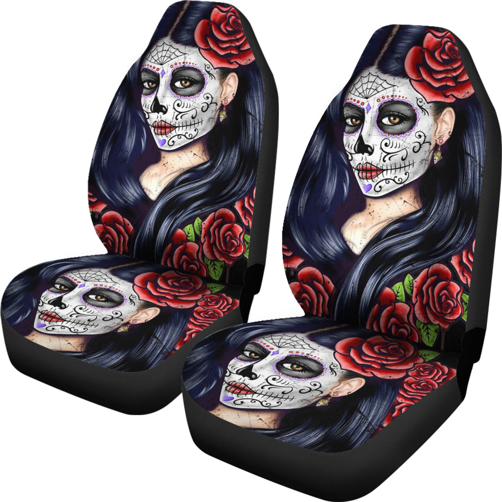 Set of 2 pcs sugar skull girl car seat covers