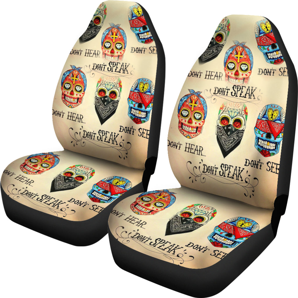 Set of 2 - No hear no see no speak sugar skull car seat cover