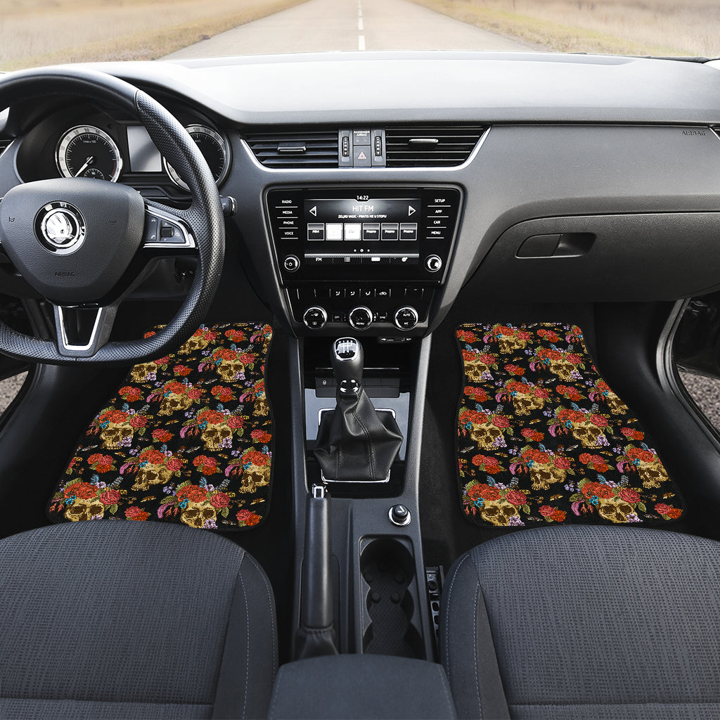 Set 4 pcs floral sugar skull car mats