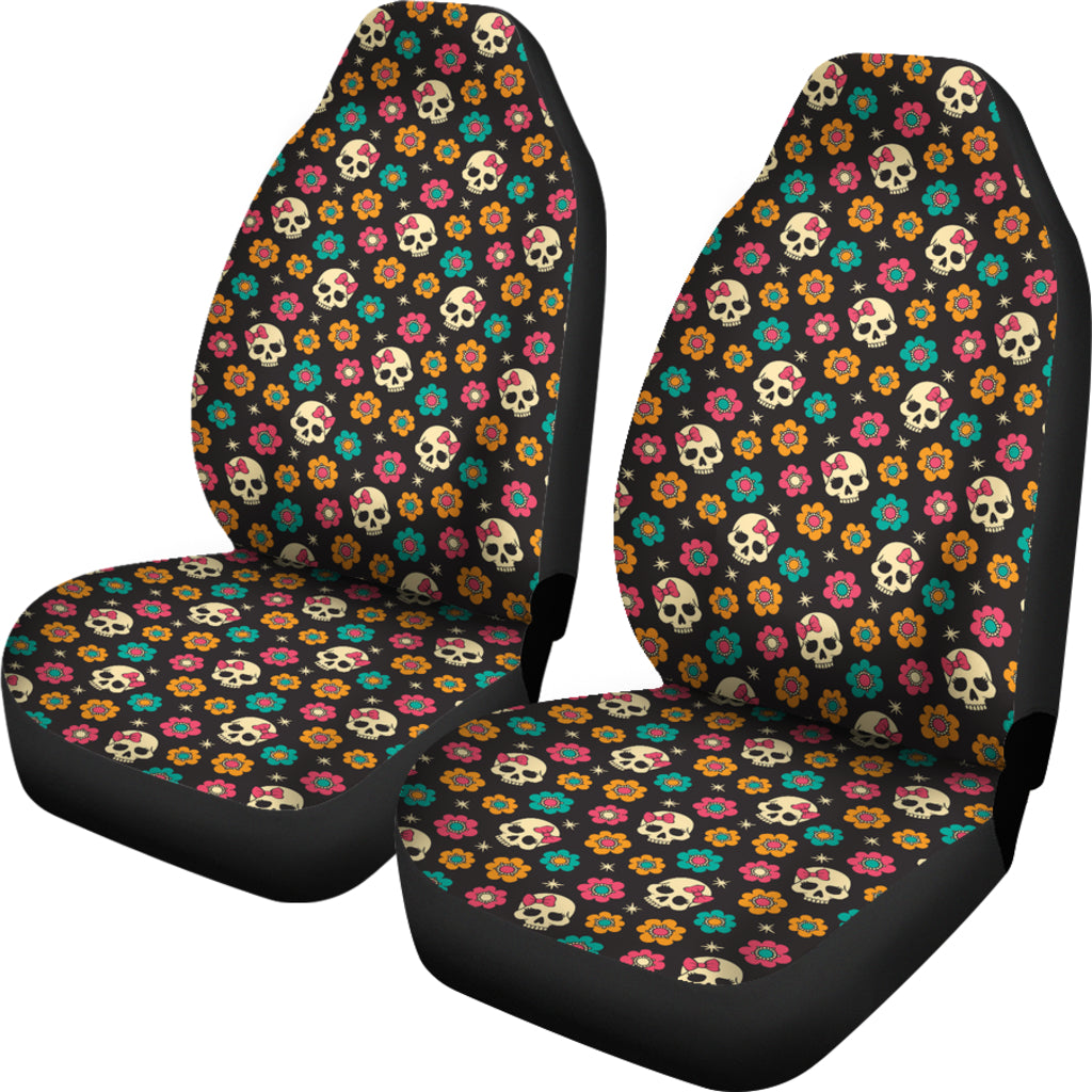 Set 2 pcs sugar skull day of the dead skull car seat covers