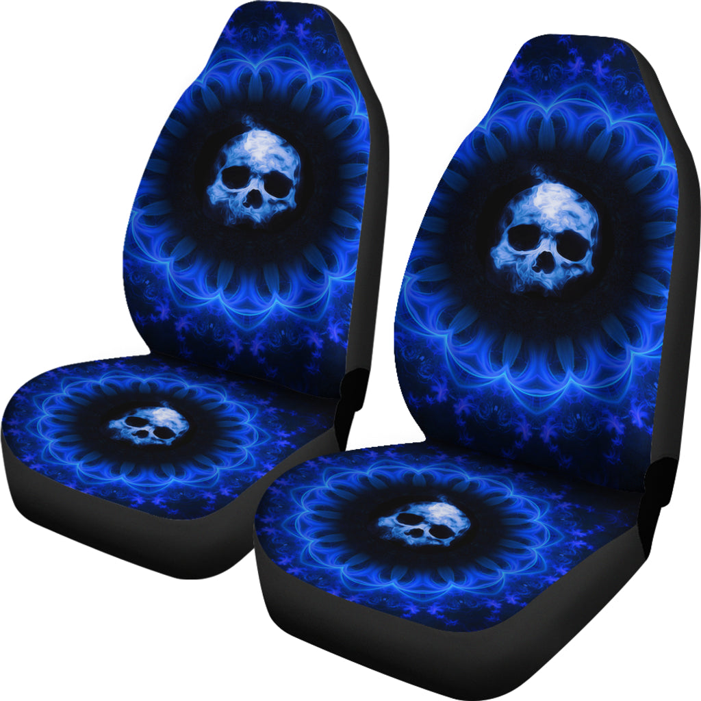 Set 2 pcs Blue Gothic skull car seat covers