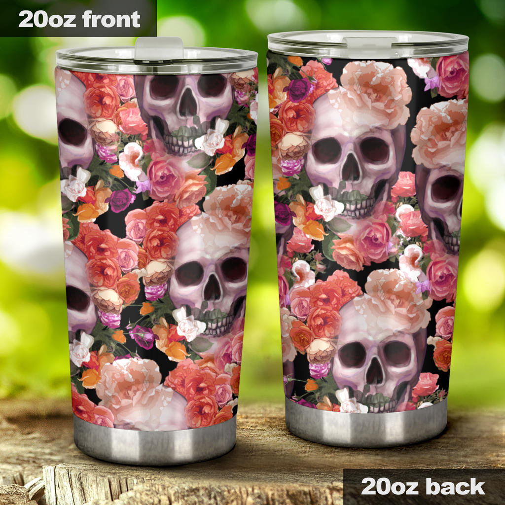 Sugar skull floral tumbler mug cup