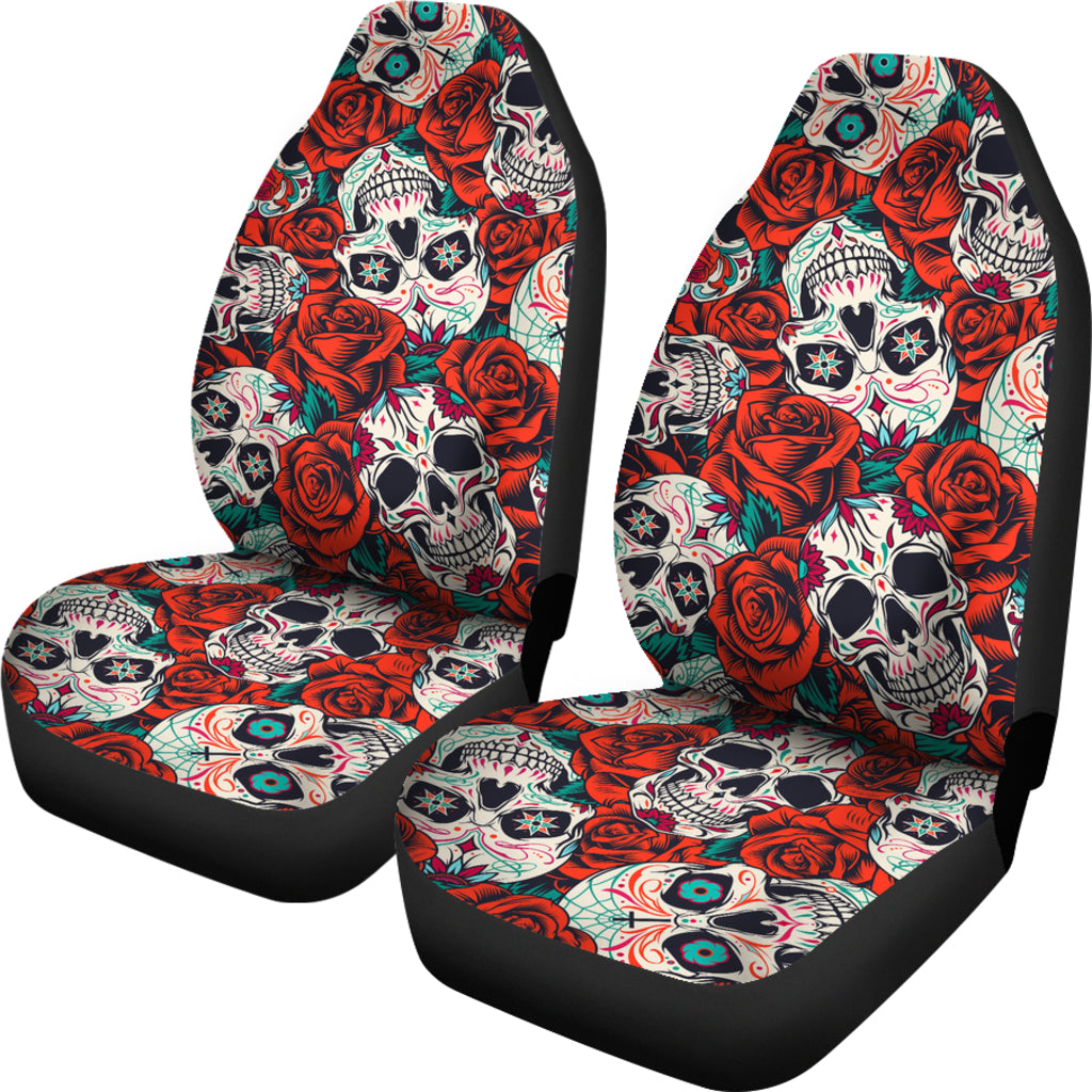 Set 2 pcs Floral sugar skull car seat covers