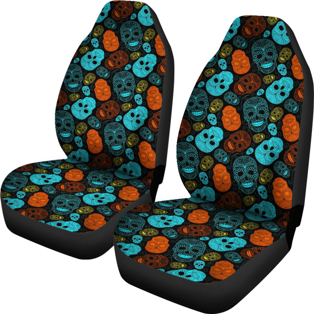 Set of 2 - Sugar skull car seat cover day of the dead