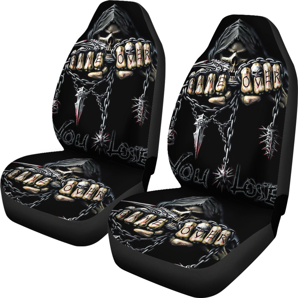 Set 2 pcs Gothic GAME OVER skull car seat covers