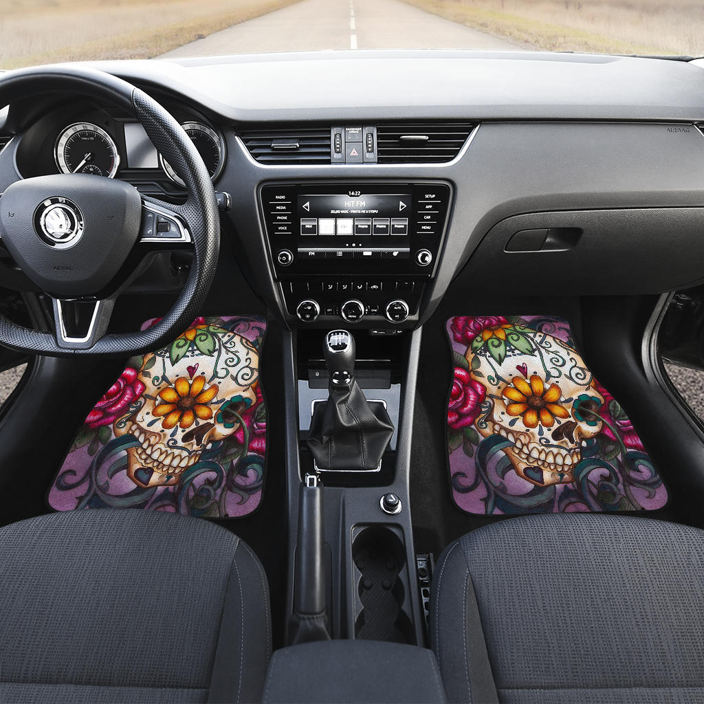 Set of 4 pcs sugar skull car mats