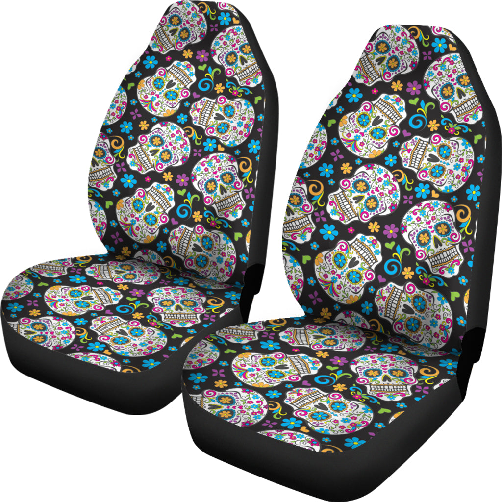 Set of 2 Pcs - sugar skull car seat covers