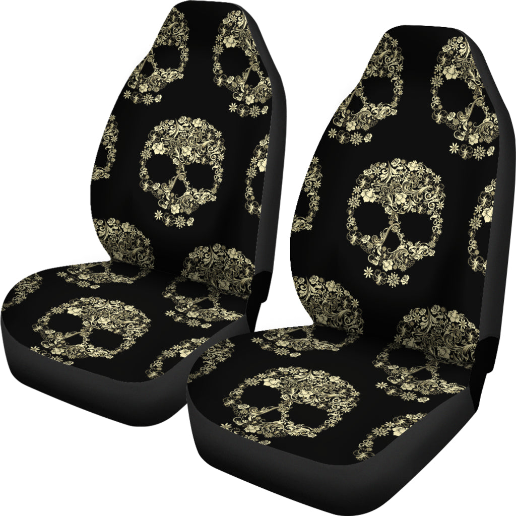 Set of 2 sugar skull car seat covers