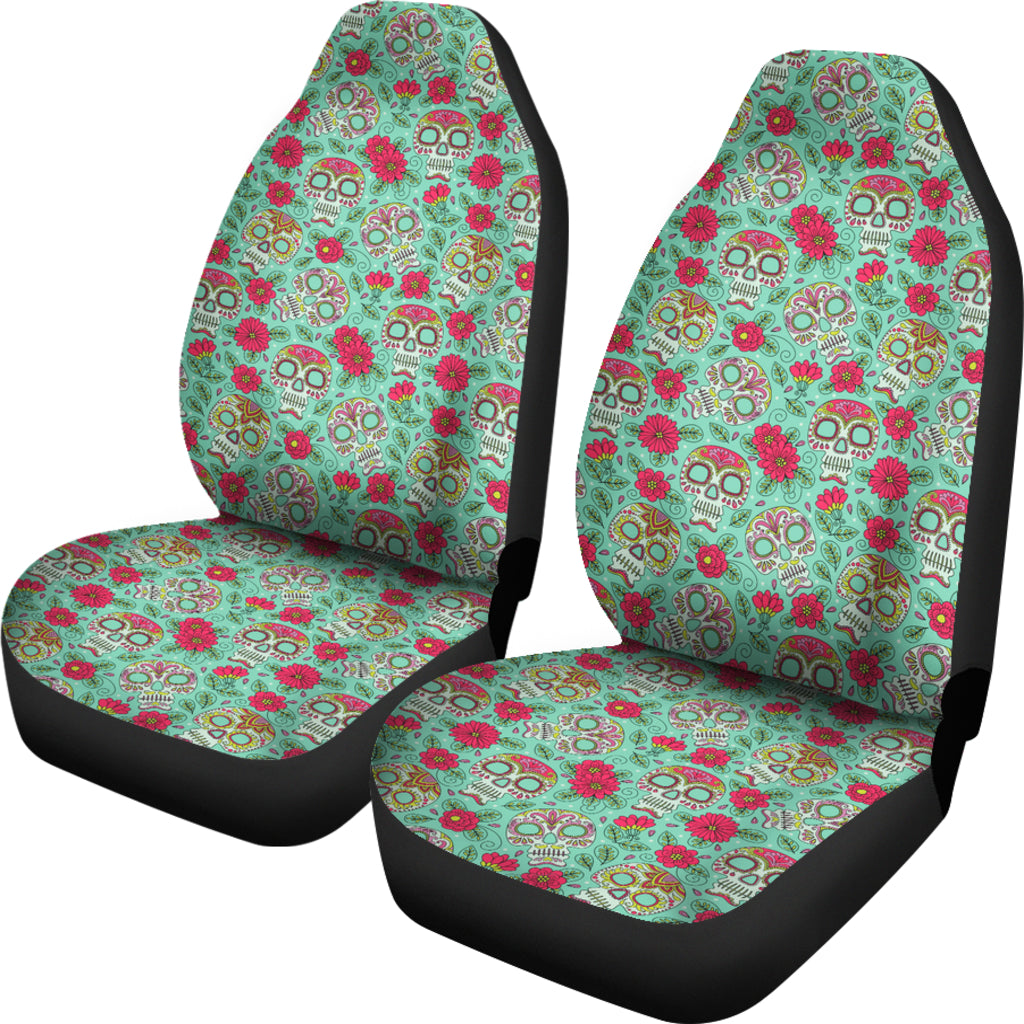 Set of 2 Pcs - Sugar Skulls - Day of the dead car seat covers