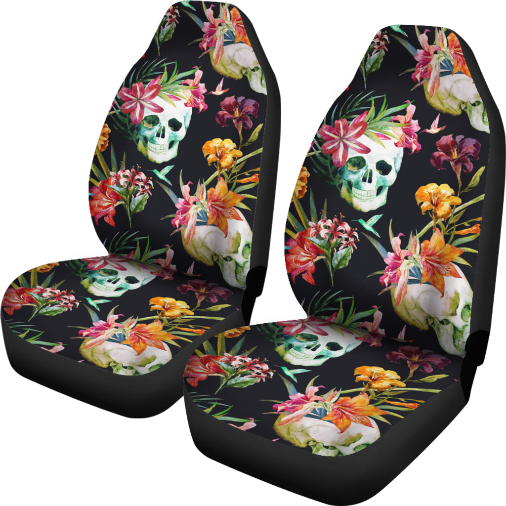 Set of 2 pcs - Skull Floral Fire Halloween skull car seat covers
