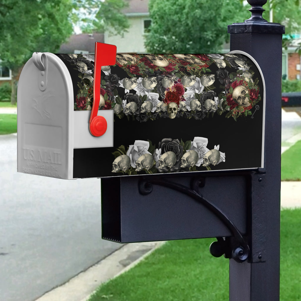 Skulls and Roses on Black Mailbox Cover