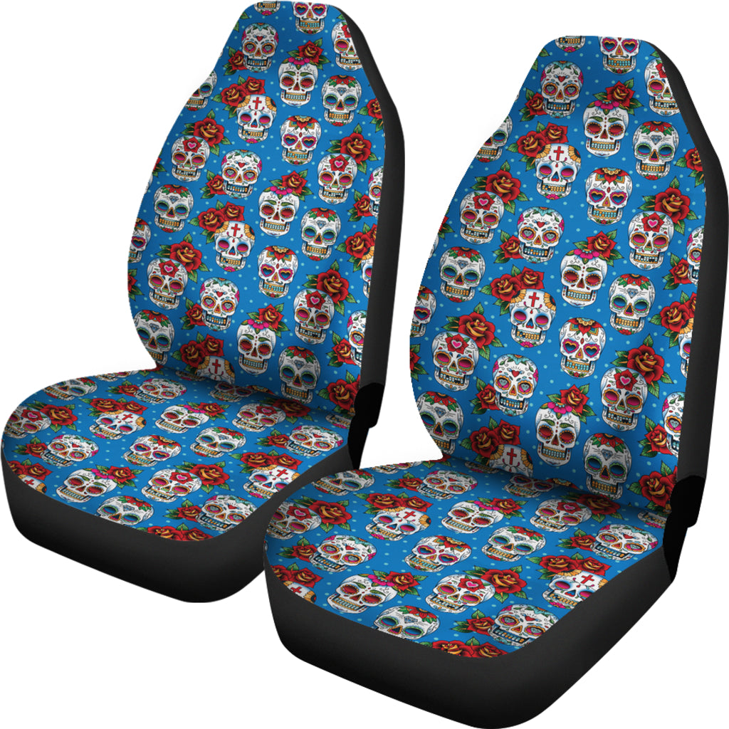 Set of 2 pcs sugar skull car seat covers