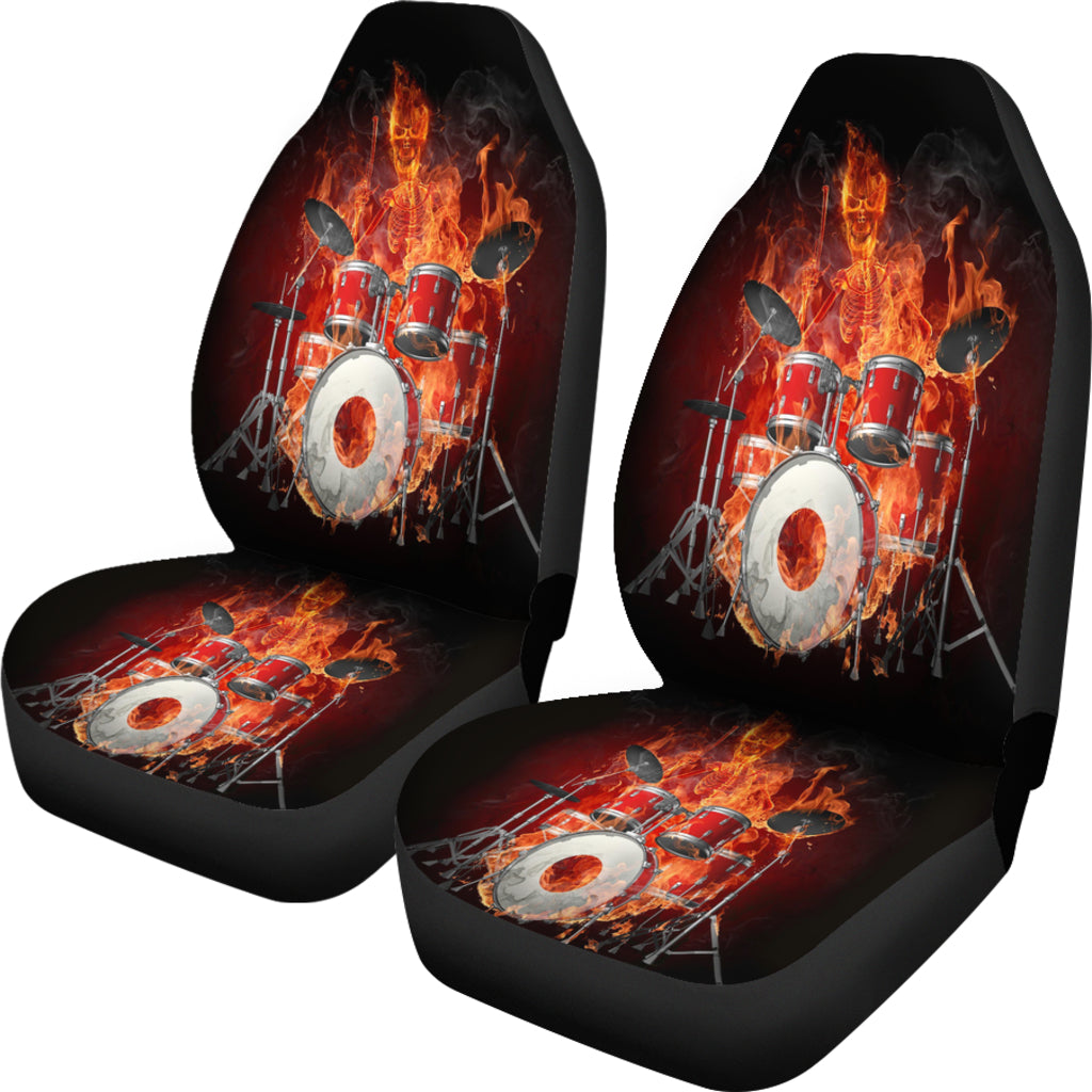 Set 2 pcs Gothic skull play drum car seat covers